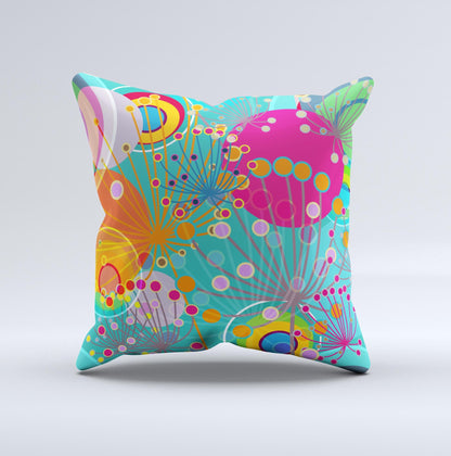 Vibrant Colored Sprouting Shapes Ink-Fuzed Decorative Throw Pillow