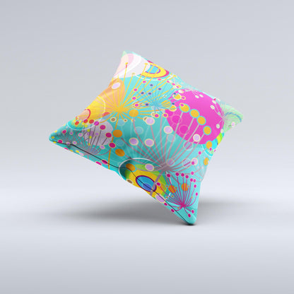 Vibrant Colored Sprouting Shapes Ink-Fuzed Decorative Throw Pillow