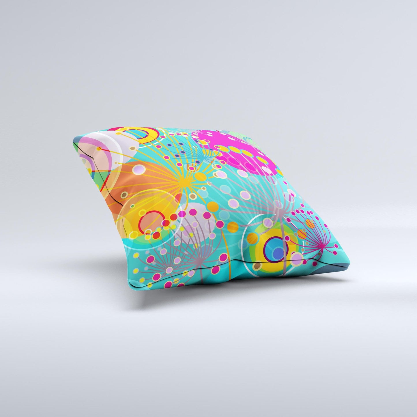 Vibrant Colored Sprouting Shapes Ink-Fuzed Decorative Throw Pillow