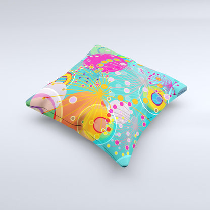 Vibrant Colored Sprouting Shapes Ink-Fuzed Decorative Throw Pillow