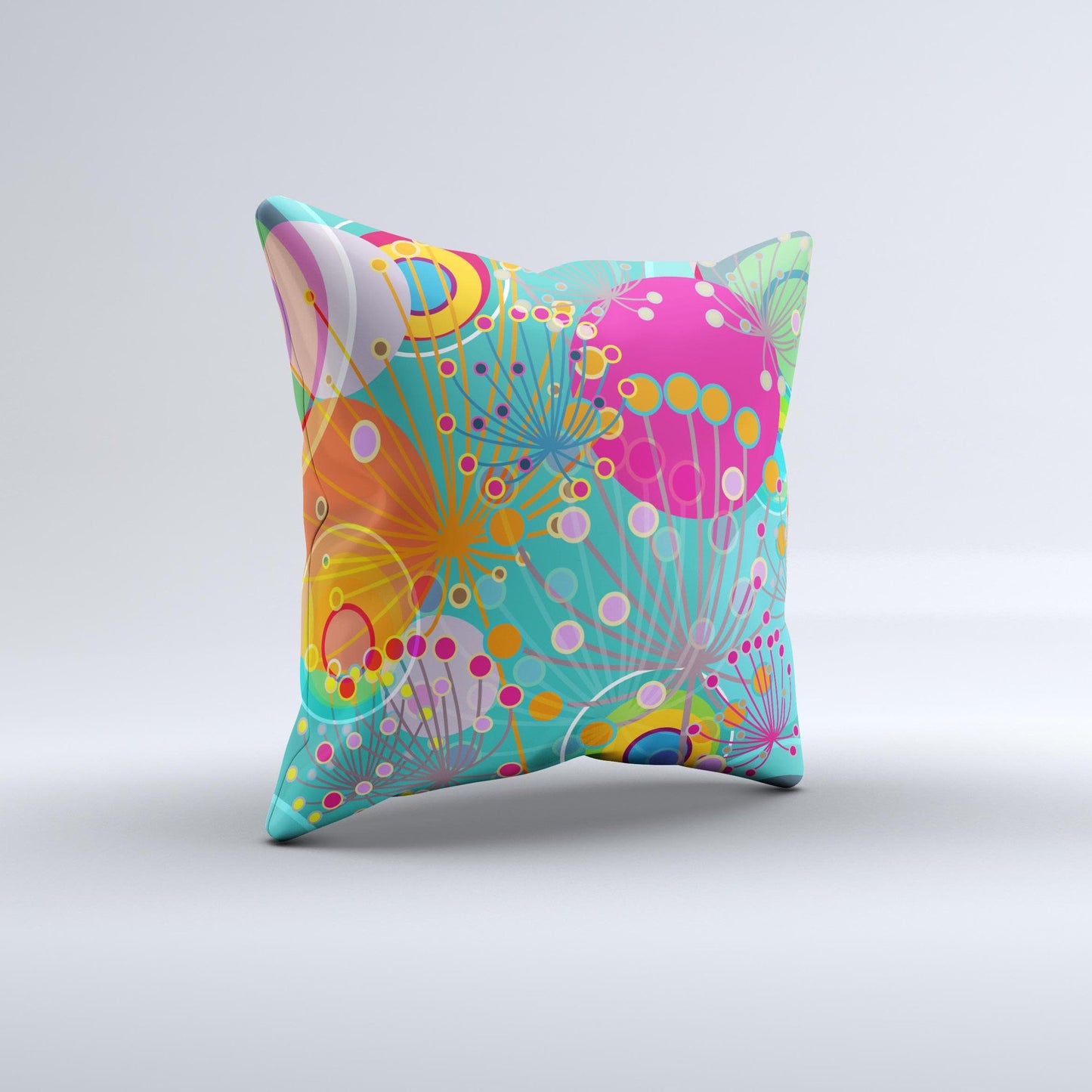 Vibrant Colored Sprouting Shapes Ink-Fuzed Decorative Throw Pillow