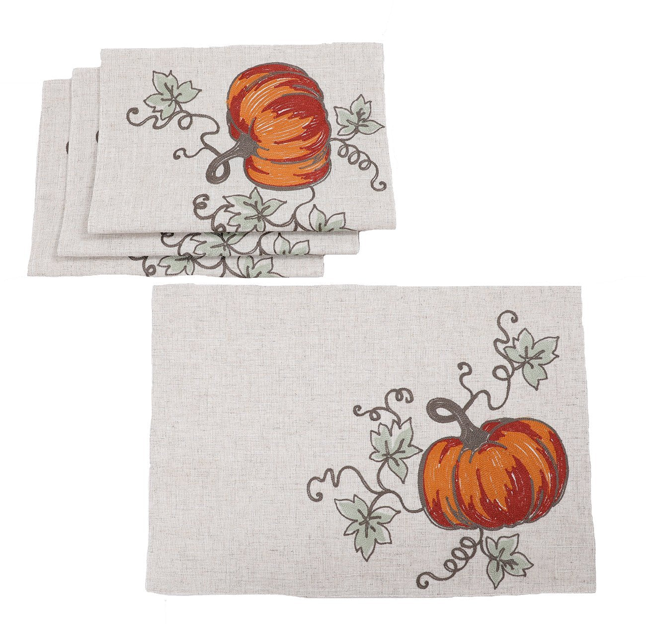 XD19808-Rustic Pumpkin Crewel Embroidered Fall Placemats 14 by