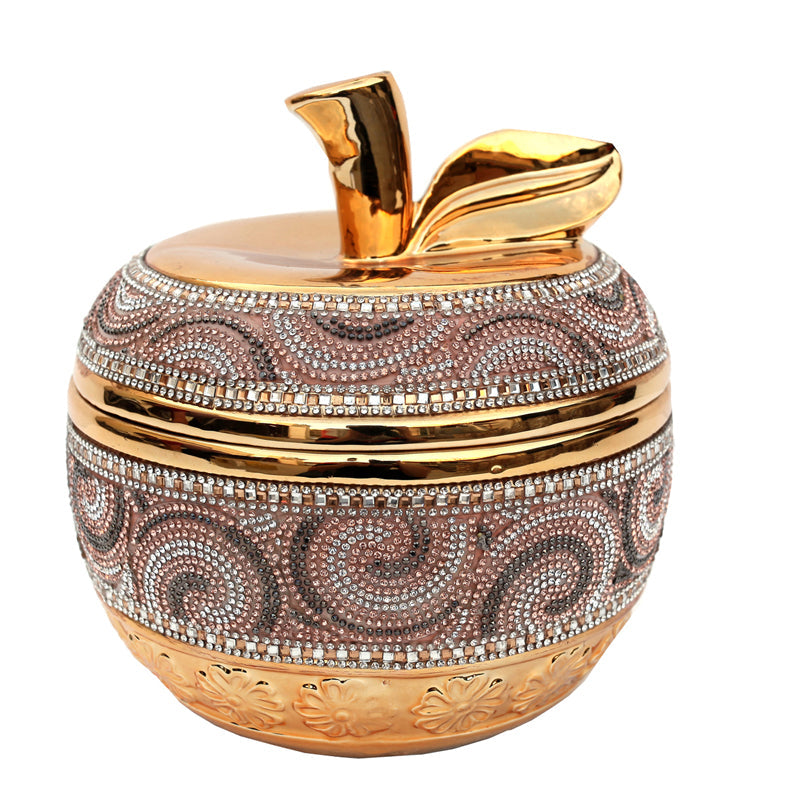 Ambrose Gold Plated Crystal Embellished Lidded Ceramic Apple Bowl (7.5