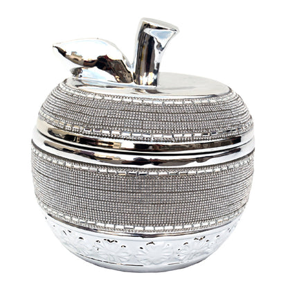 Ambrose Chrome Plated Crystal Embellished Lidded Ceramic Apple Bowl