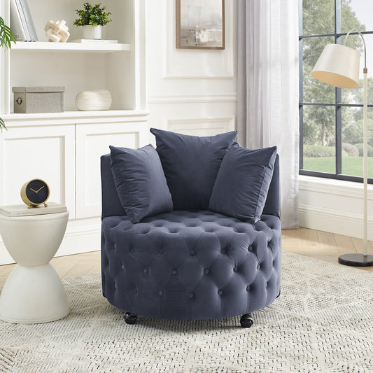 Velvet Upholstered Swivel Chair for Living Room, with Button Tufted