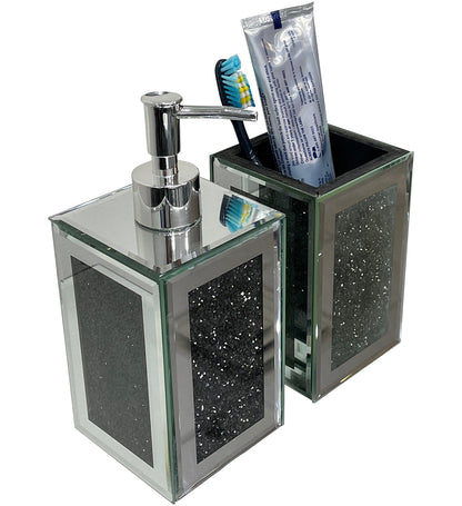 Square Soap Dispenser and Toothbrush Holder in Gift Box, Black Crushed