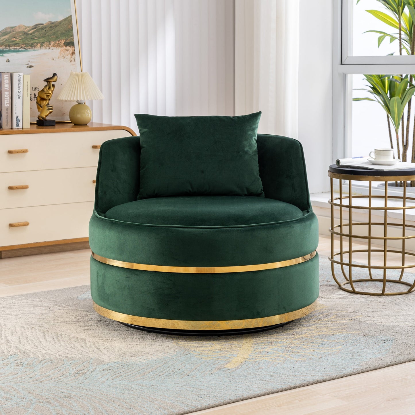 360 Degree Swivel Accent Chair Velvet Modern Upholstered Barrel Chair