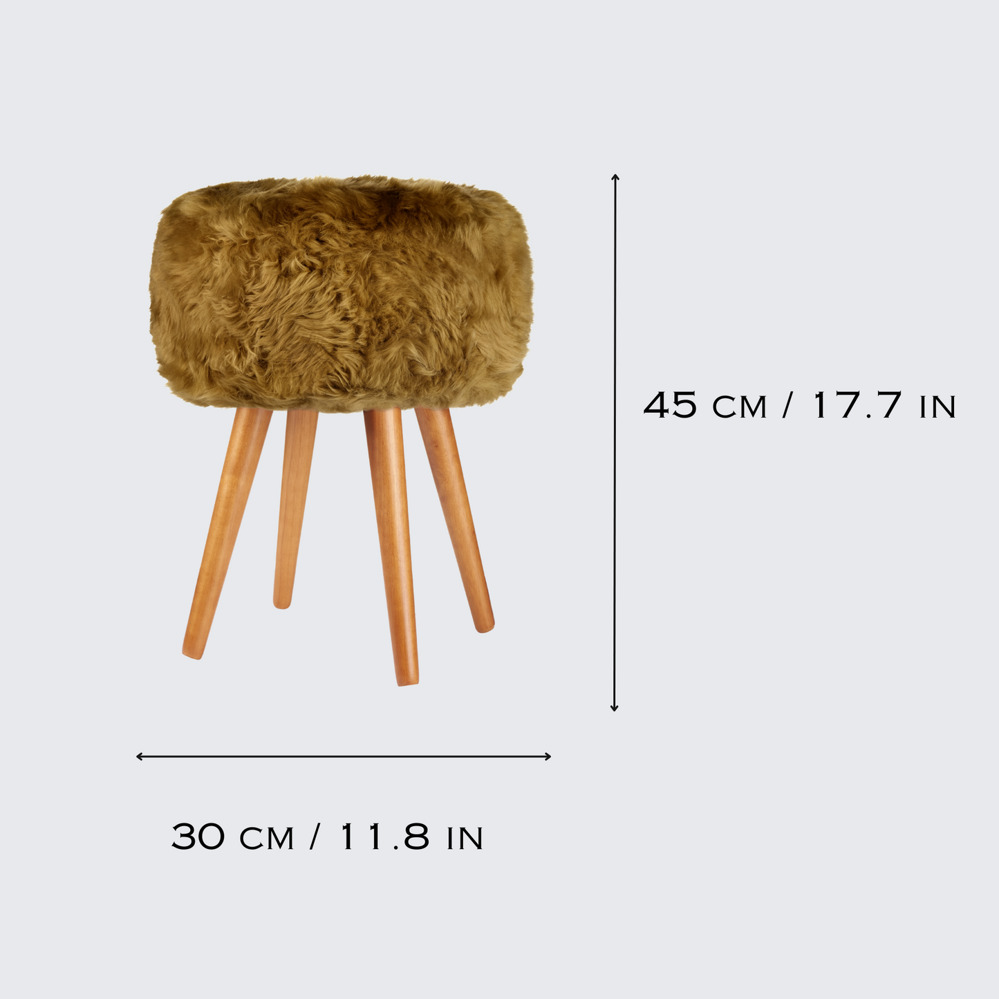 Khaki yellow genuine sheepskin stool with oak legs