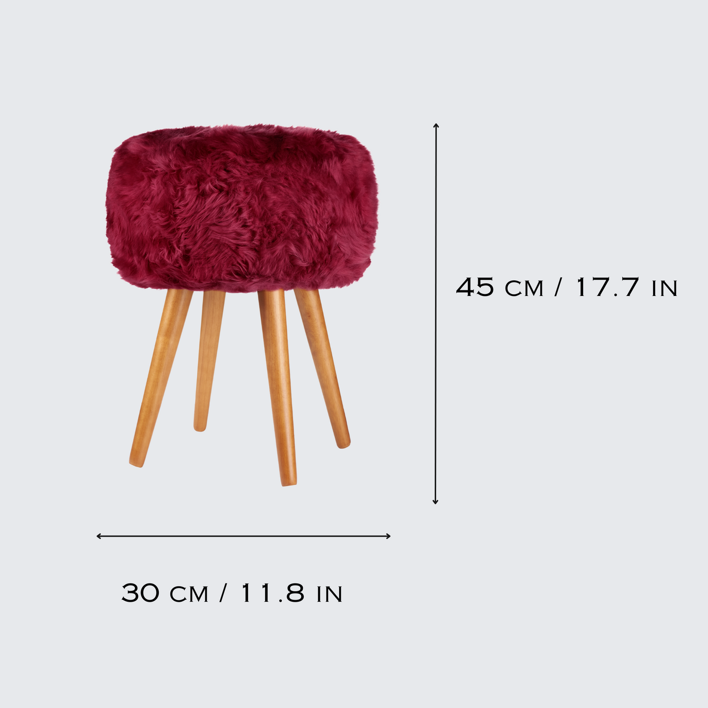 Pink genuine sheepskin stool with oak legs