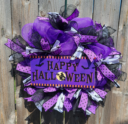 Happy Halloween Witch Deco Mesh Wreath