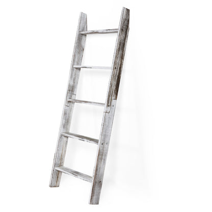 Farmhouse 4.5ft Wall Leaning Wood Blanket Quilt Storage Ladder -