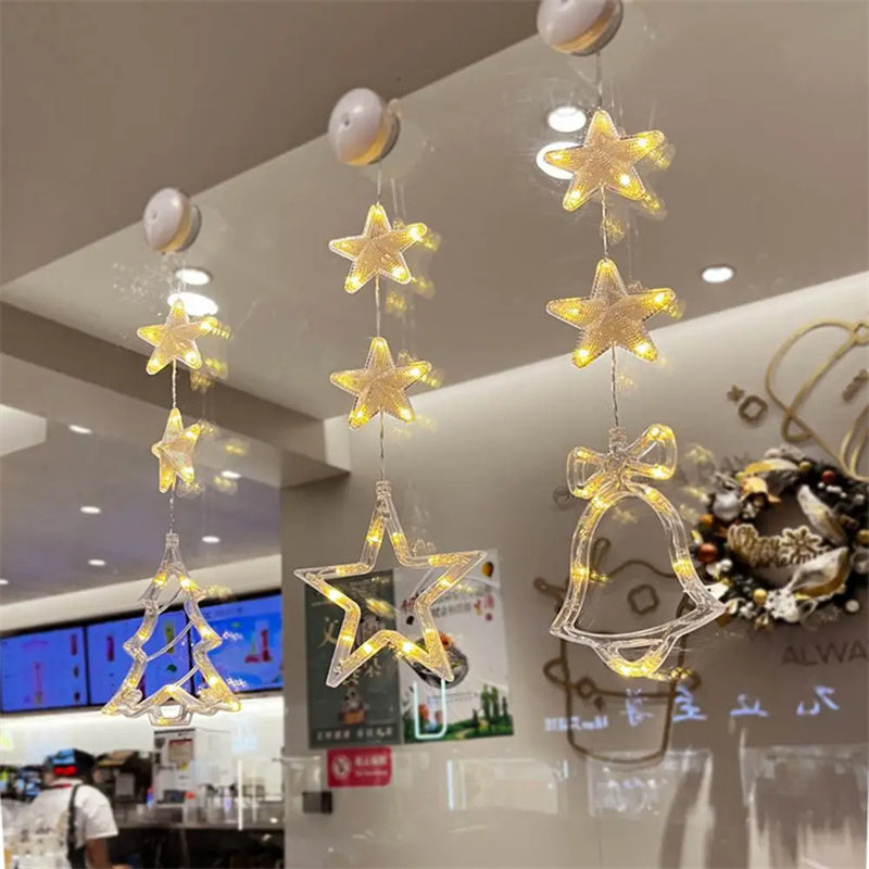 Christmas 3pcs LED Light Star Xmas Tree Hanging Sucker Lamp Window Ornaments Decoration For Home Xmas Navidad 2023 New Year Decor Christmas Decorations