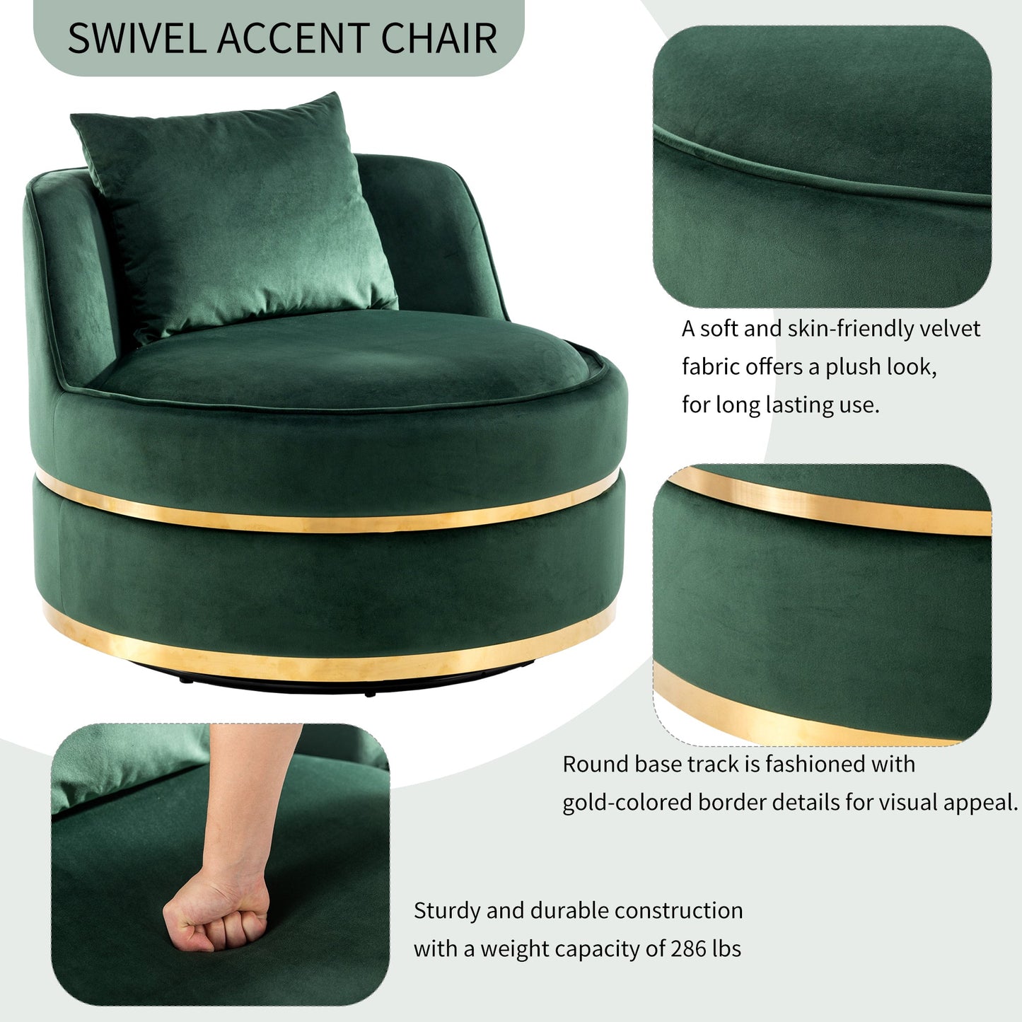 360 Degree Swivel Accent Chair Velvet Modern Upholstered Barrel Chair