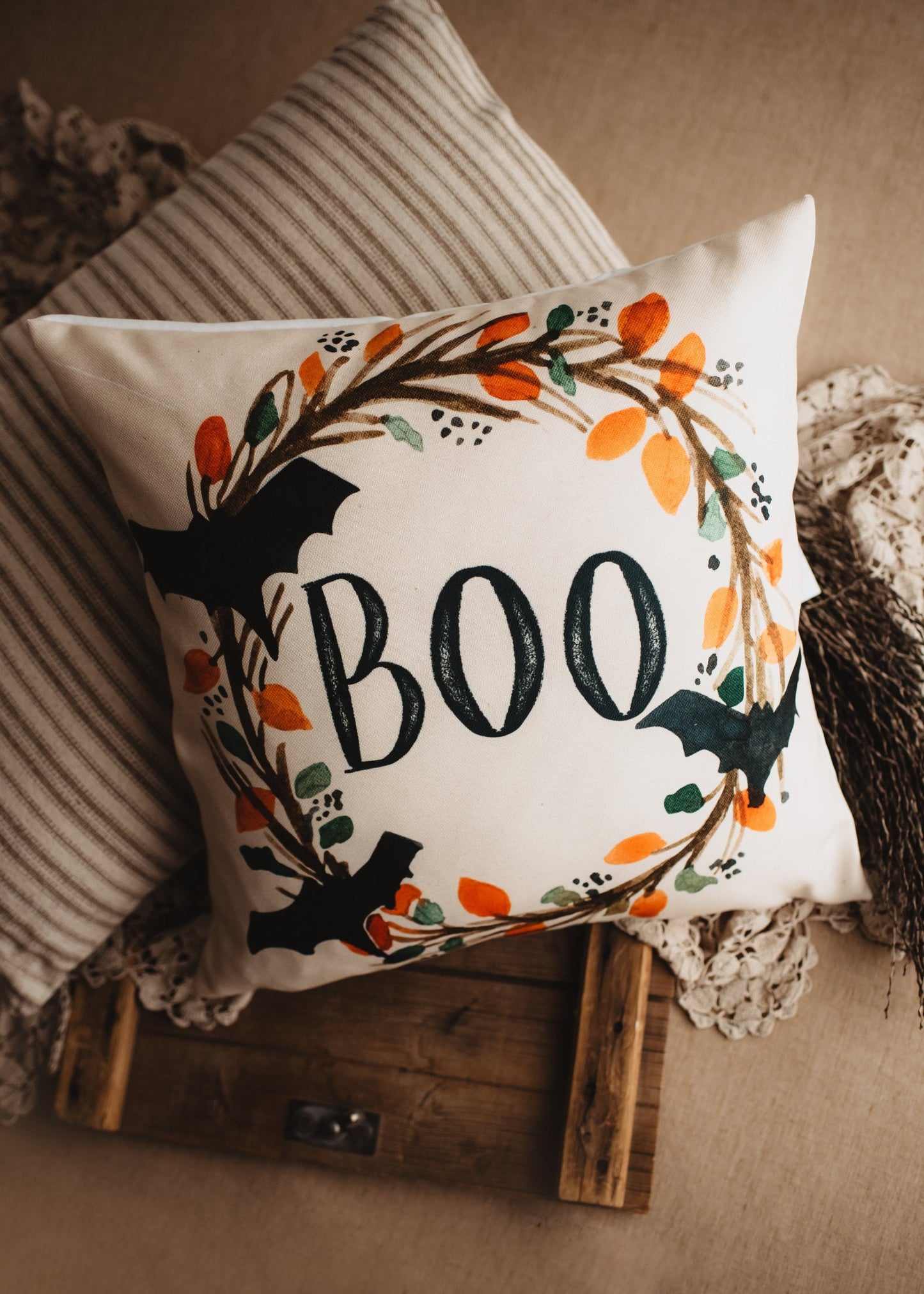 Boo Halloween Wreath Pillow Cover |  Fall decor | Farmhouse Pillows |