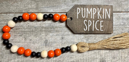 Halloween Wood Bead Garland, Pumpkin Tiered Tray Decor, Fall Bead