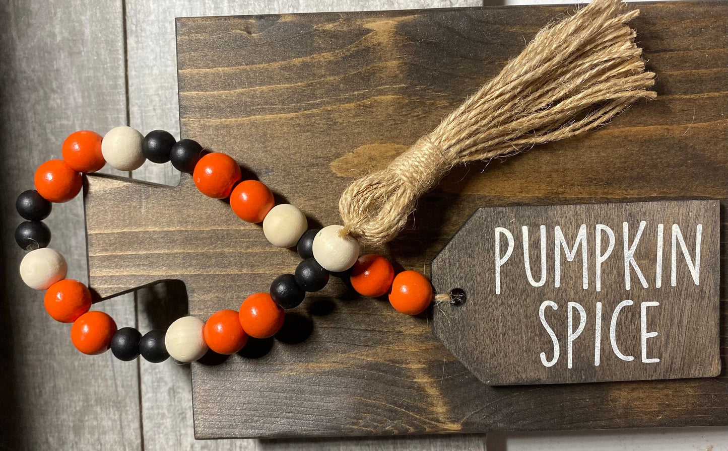 Halloween Wood Bead Garland, Pumpkin Tiered Tray Decor, Fall Bead