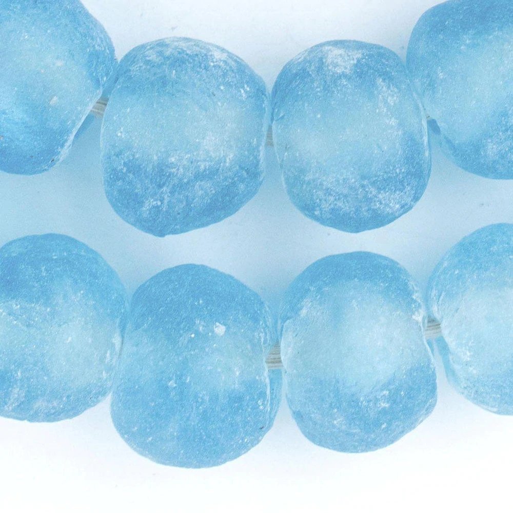 Jumbo Baby Blue Recycled Glass Beads Garland