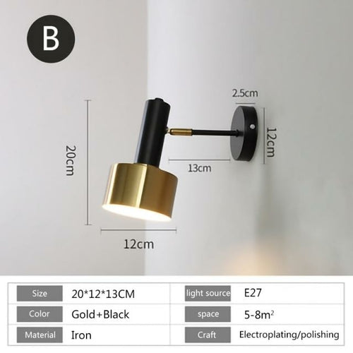 Nordic modern wall lamp E27 LED 110V 220V sconce light gold black