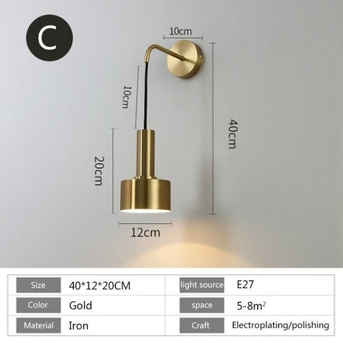 Nordic modern wall lamp E27 LED 110V 220V sconce light gold black