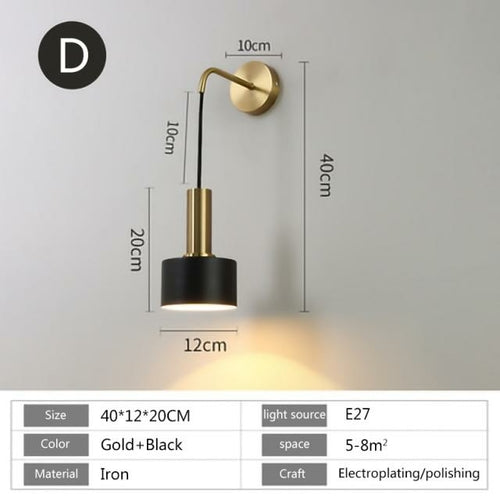 Nordic modern wall lamp E27 LED 110V 220V sconce light gold black