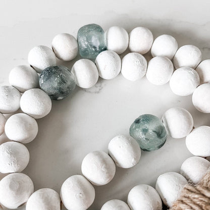 Whitewashed Wood Bead Garland with Jumbo Gray Recycled Glass Beads