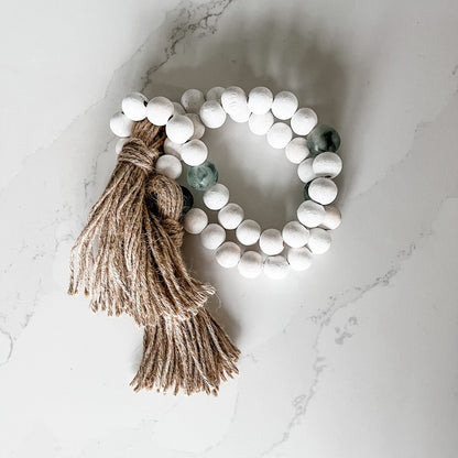 Whitewashed Wood Bead Garland with Jumbo Gray Recycled Glass Beads