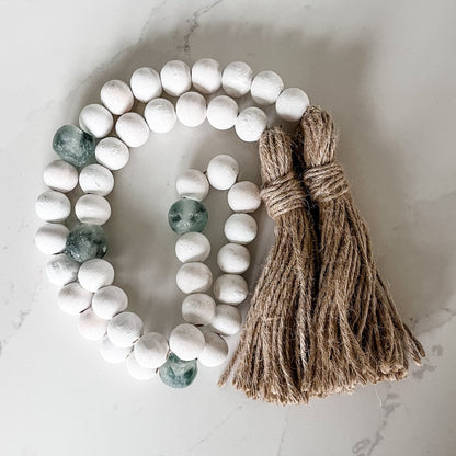 Whitewashed Wood Bead Garland with Jumbo Gray Recycled Glass Beads