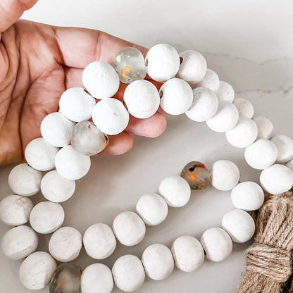 Whitewashed Wood Bead Garland with Multi-colored Recycled Glass Beads