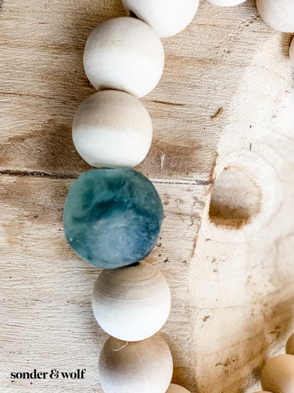 Wood Bead Garland with Grey Recycled Glass Beads