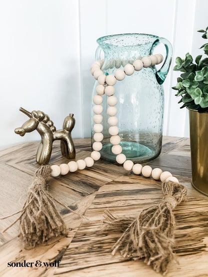 Wood Bead Garland with Jute Tassels