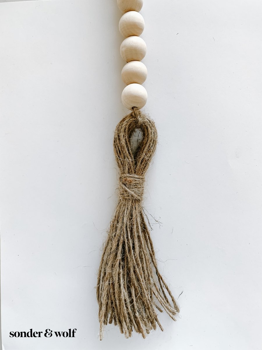 Wood Bead Garland with Jute Tassels