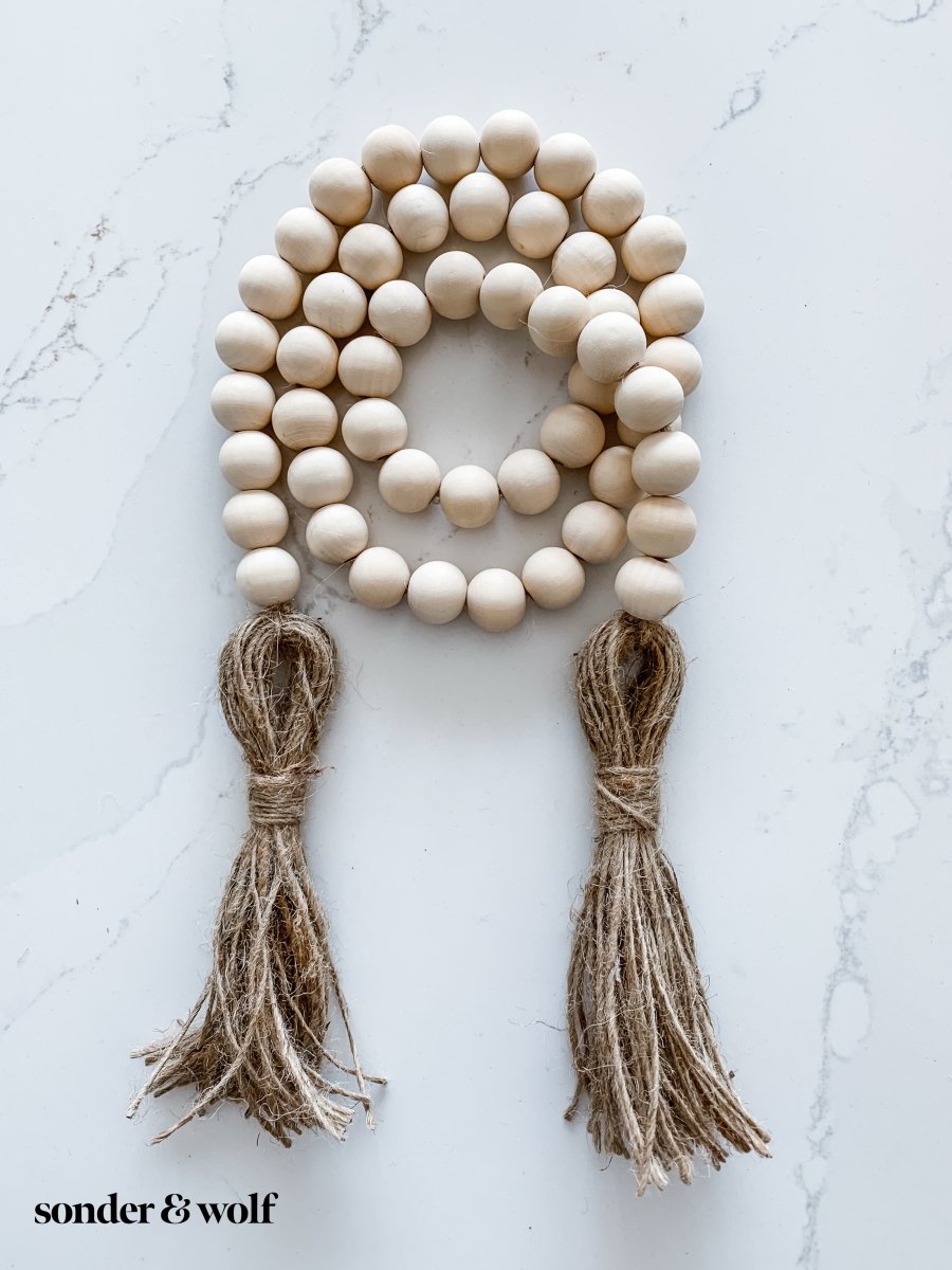 Wood Bead Garland with Jute Tassels