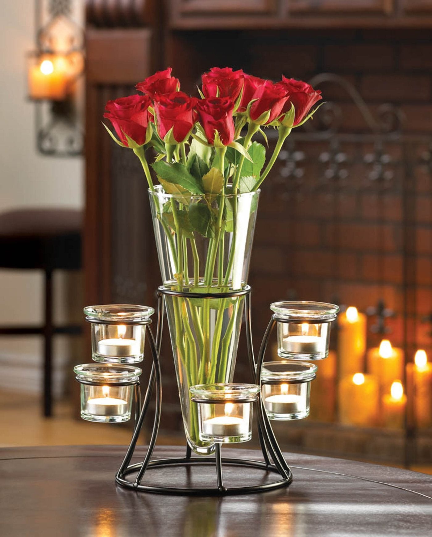 Glass Vase with Six Glass Candle Holders