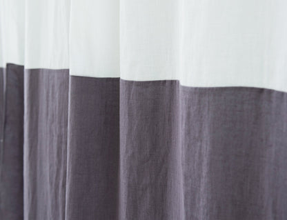 Two-Colored Tab Top Linen Curtain & Drape in White and Pastel Plum