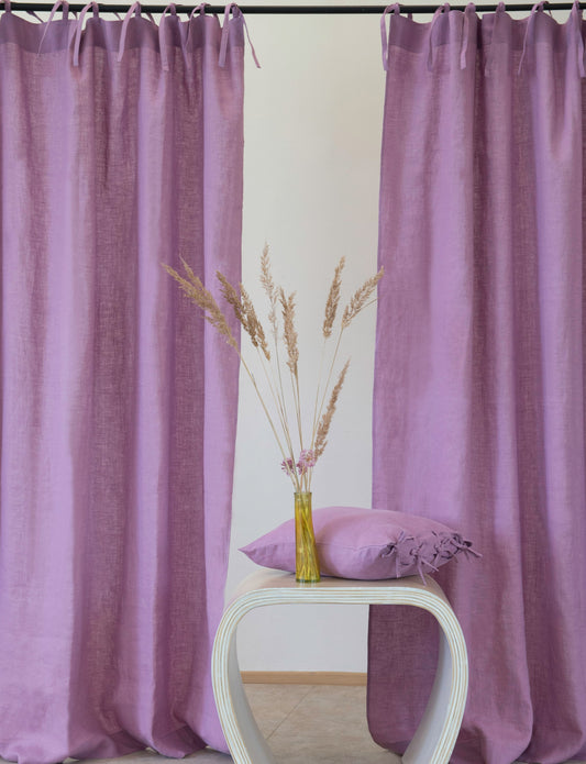 Linen Curtain & Drape With Ties in Deep Rose