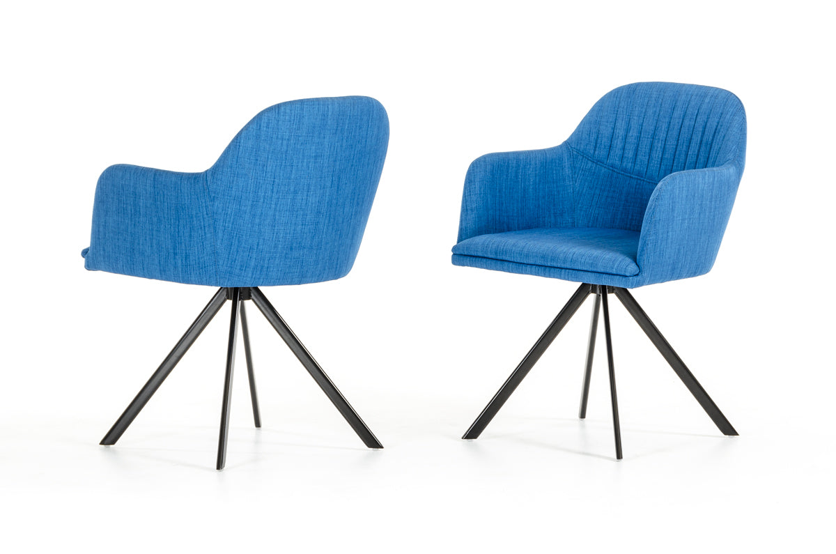 Blue Fabric and Metal Dining Arm Chair