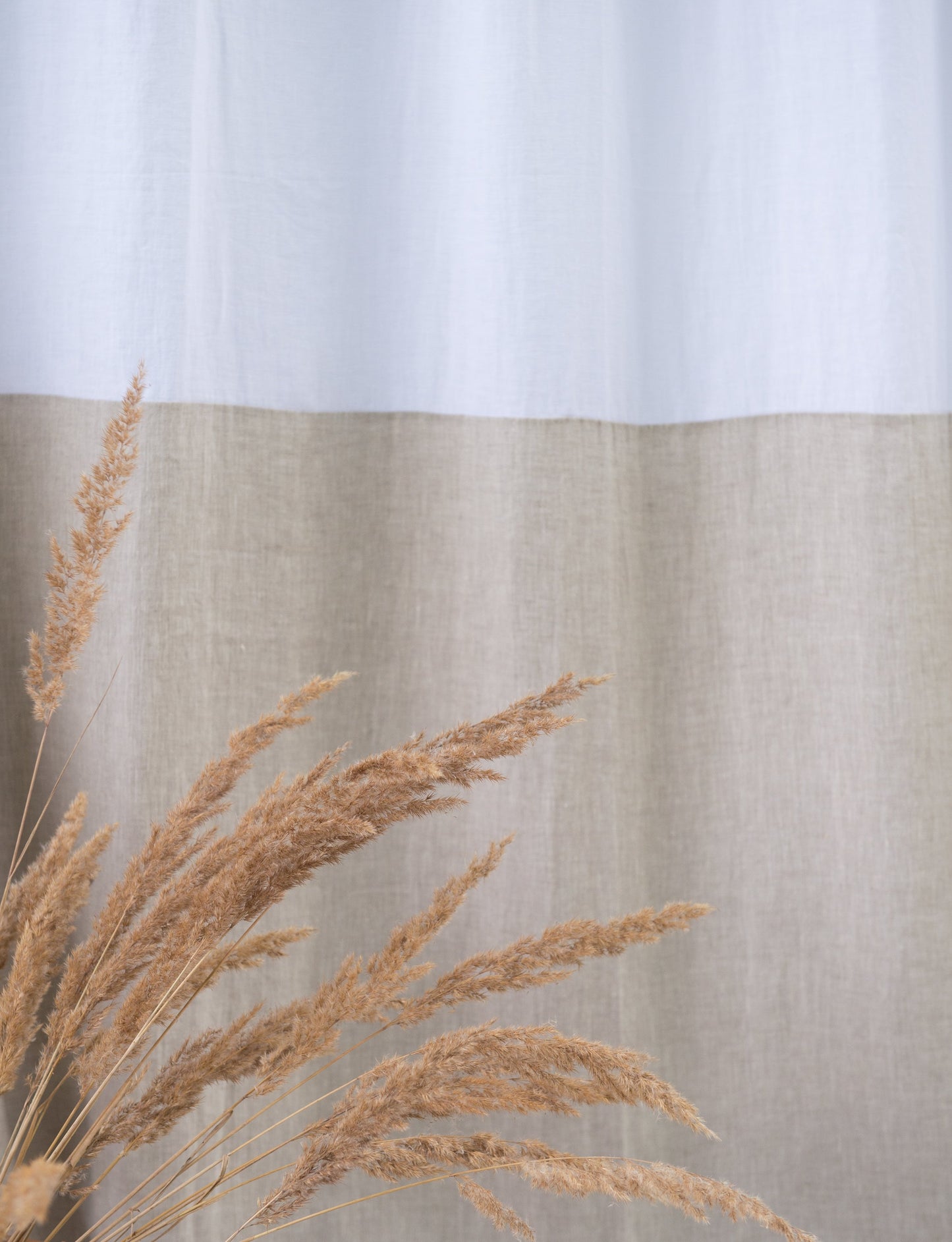 Two-Colored Tab Top Linen Curtain & Drape in White and Natural Light