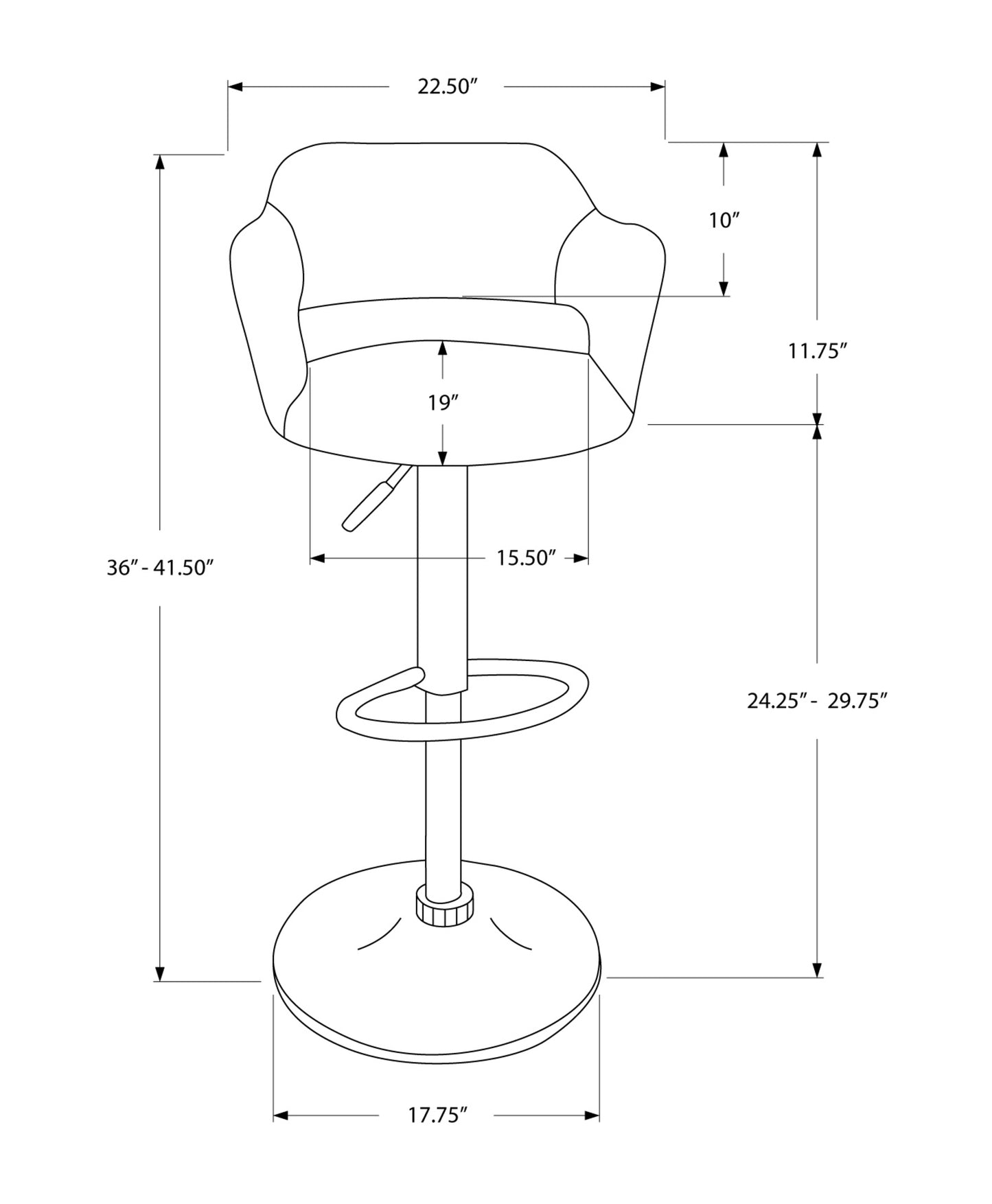 21" X 22.5" X 36" Light Grey Foam Metal Leather Look  Barstool