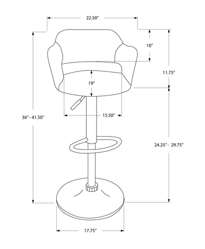 21" X 22.5" X 36" Light Grey Foam Metal Leather Look  Barstool