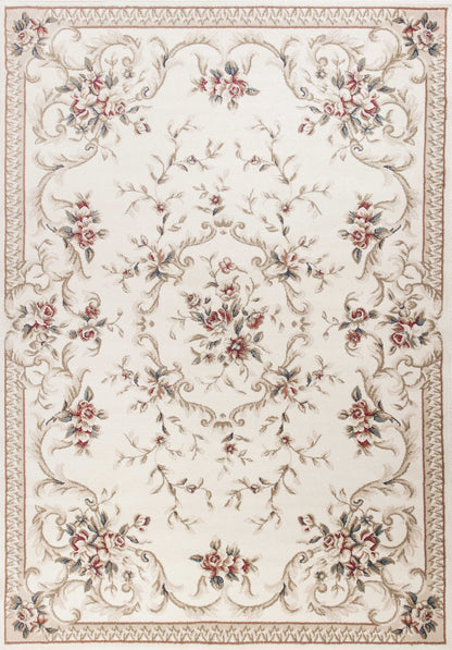 8' X 10' Ivory Floral Bordered Indoor Area Rug