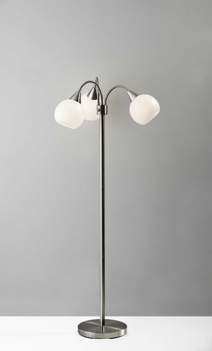 66" Black Three Light Tree Floor Lamp With White Bowl Shade