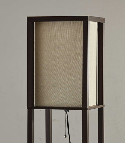 Floor Lamp With Walnut Wood Finish Storage Shelves