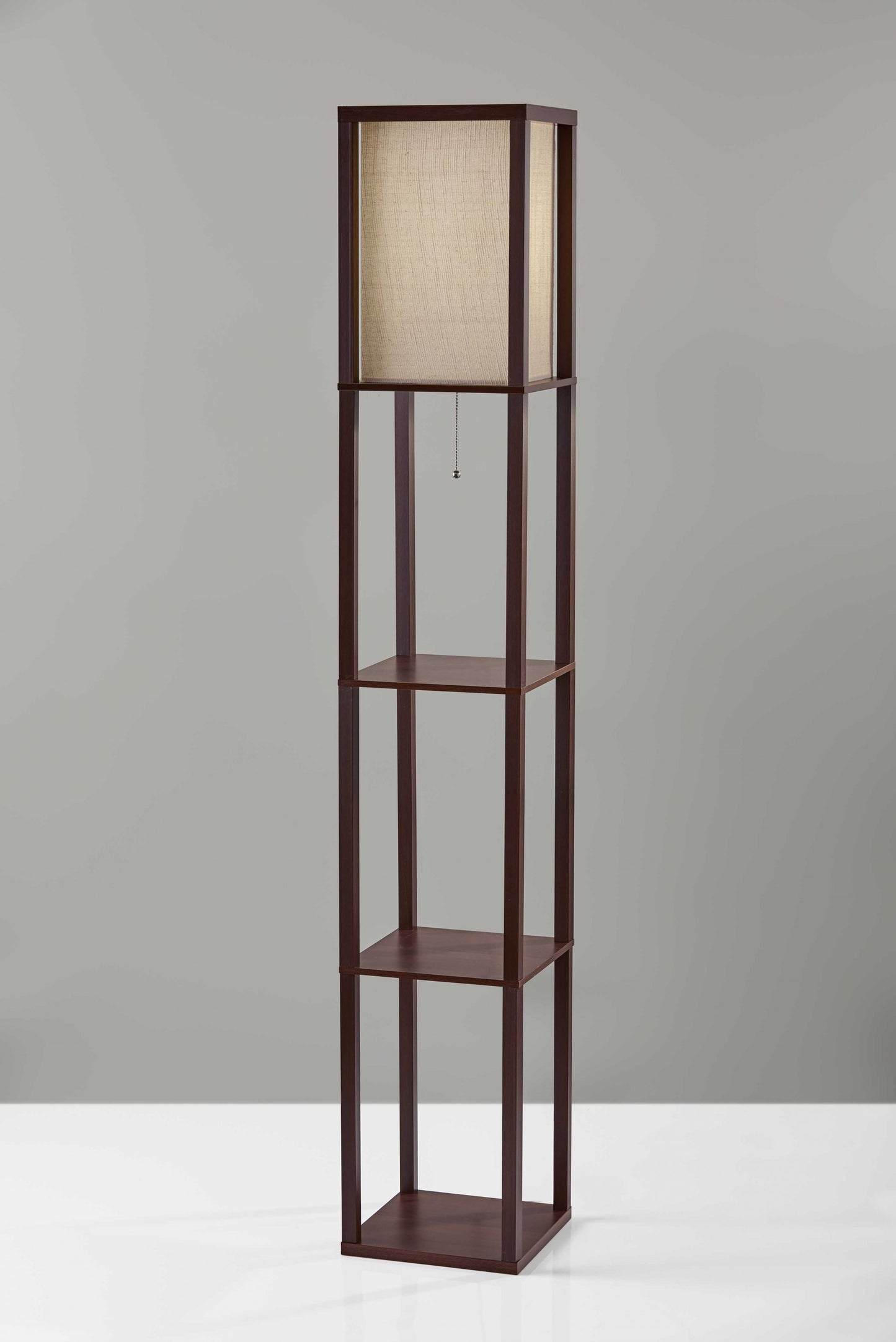 Floor Lamp With Walnut Wood Finish Storage Shelves