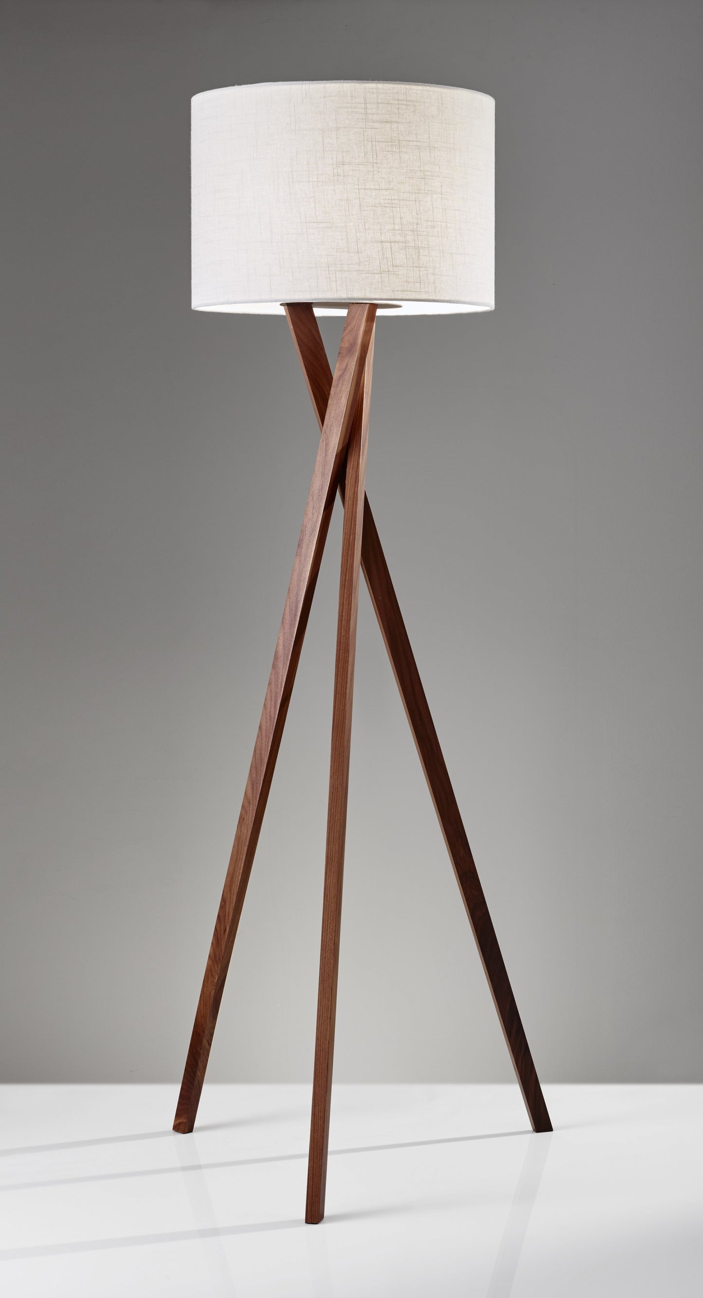 63" Solid Wood Tripod Floor Lamp With White Drum Shade