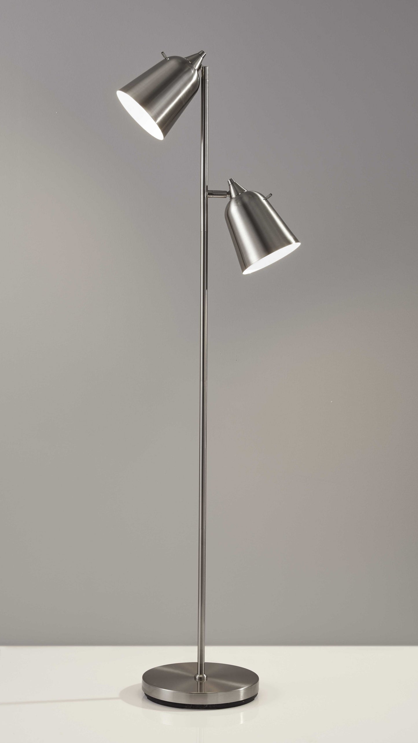 58" Black Two Light Novelty Floor Lamp With Silver Cone Shade