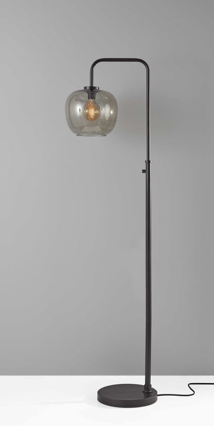 59" Black Task Floor Lamp With Black Globe Shade