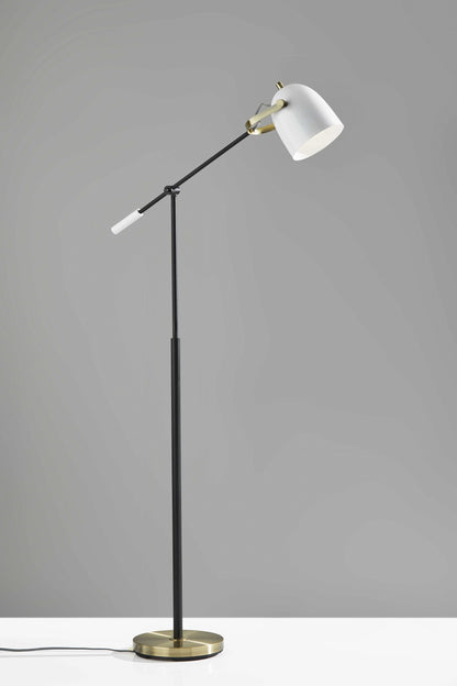 65" Gold Task Floor Lamp With White Bowl Shade