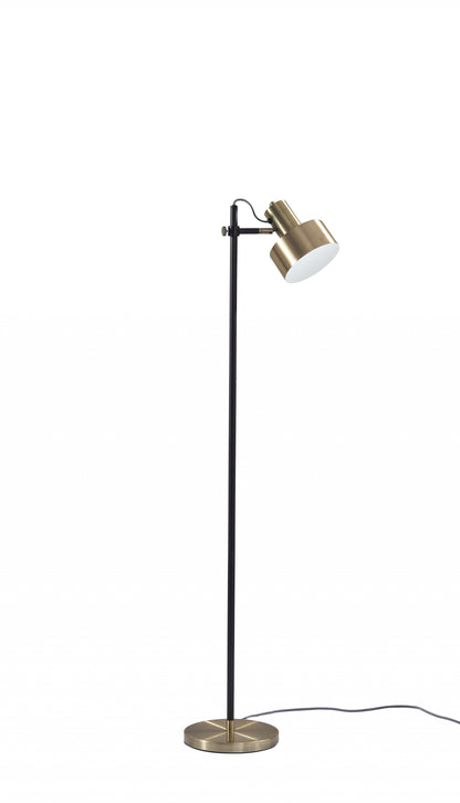 Retro Floor Lamp With Matte Black Pole And Adjustable Jumbo Antique Brass Metal Shade