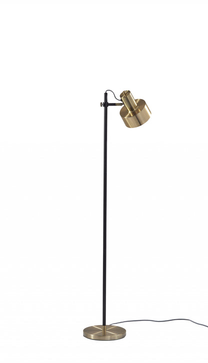 Retro Floor Lamp With Matte Black Pole And Adjustable Jumbo Antique Brass Metal Shade