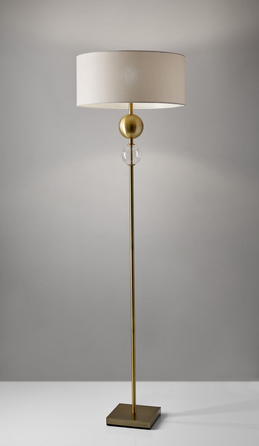 69" Brass Traditional Shaped Floor Lamp With White Drum Shade